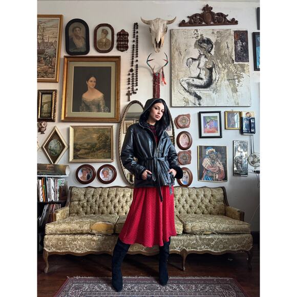 Vintage Wilsons Leather Hooded Black Jacket w Faux Fur Lining Small - Picture 12 of 12